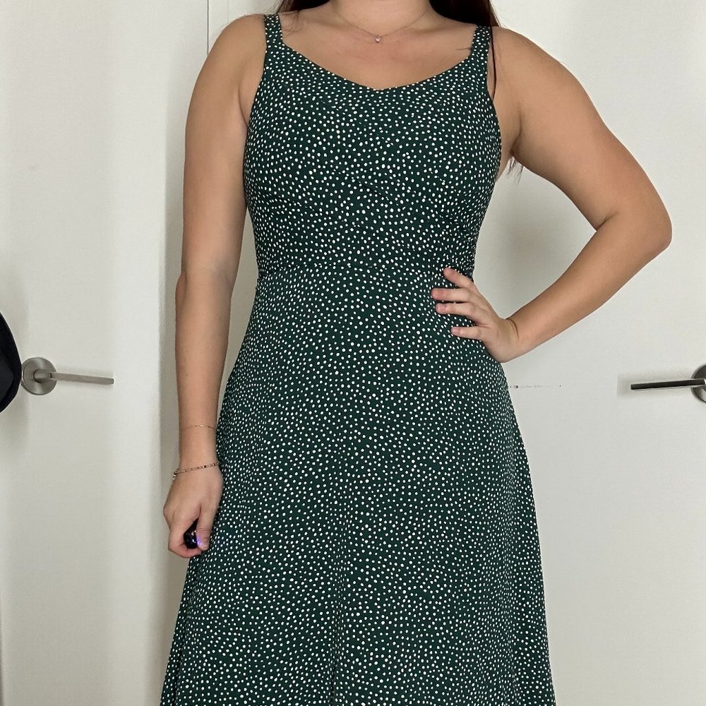 PLAYDRESS (Boutique) - Green PolkaDot A-Line Dress (Fits like S) (WORN ONCE)